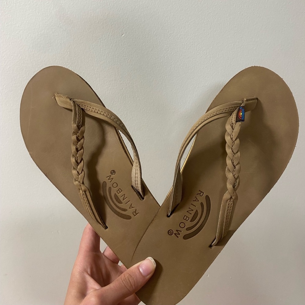 Size 8 Brown Braided Rainbow Flip Flops